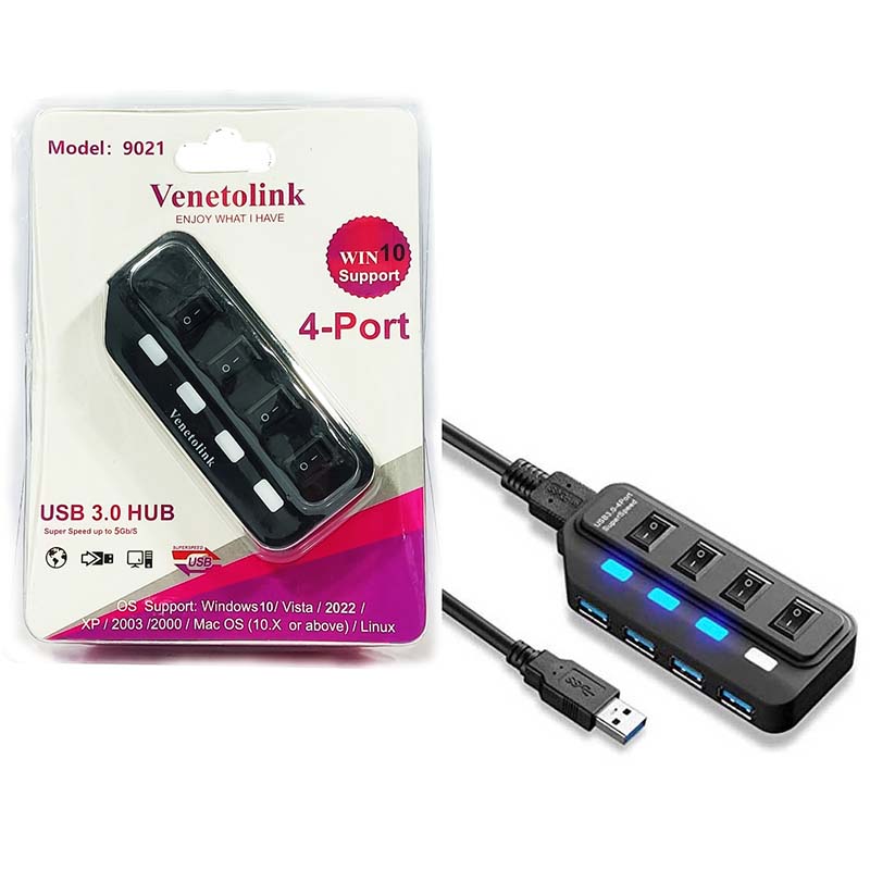 هاب 4 پورت کلید دار USB3.0 ونتولیک Venetolink 9021